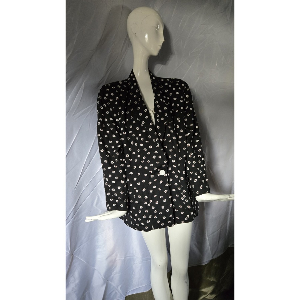 Vintage Liz Claiborne Button Up Blazer Women's S Black White Red Floral LizSport